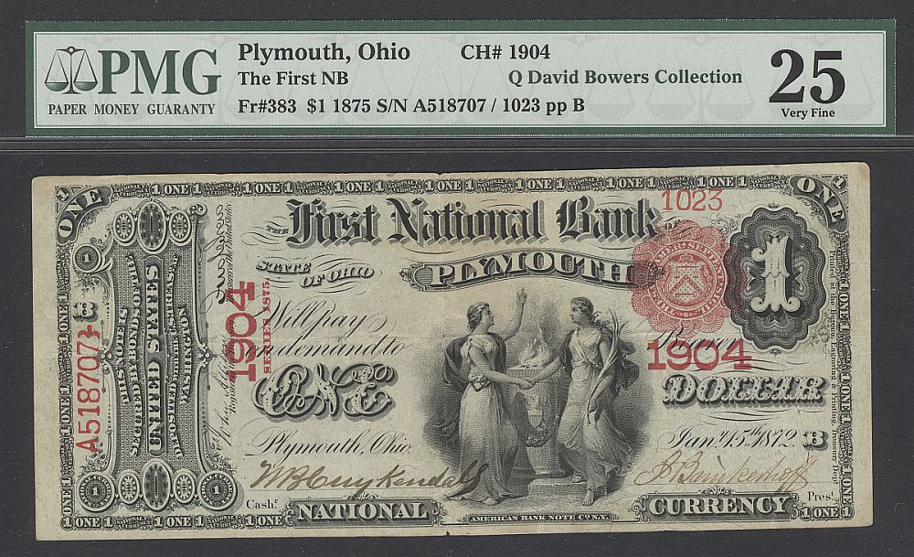 Plymouth, Ohio, Ch.#1904, 1875 $1, VF, PMG-25